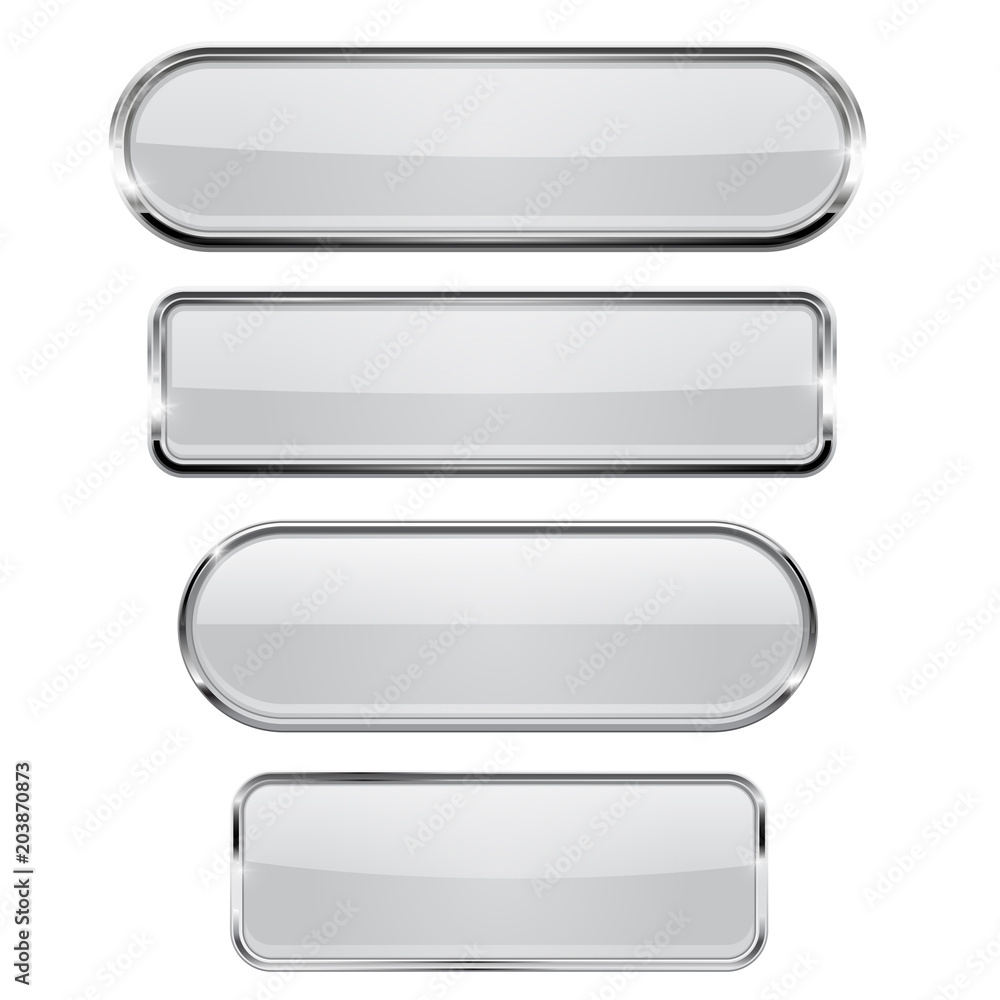 White glass 3d buttons with chrome frame. Oval icons White glass 3d buttons with chrome frame. Oval icons