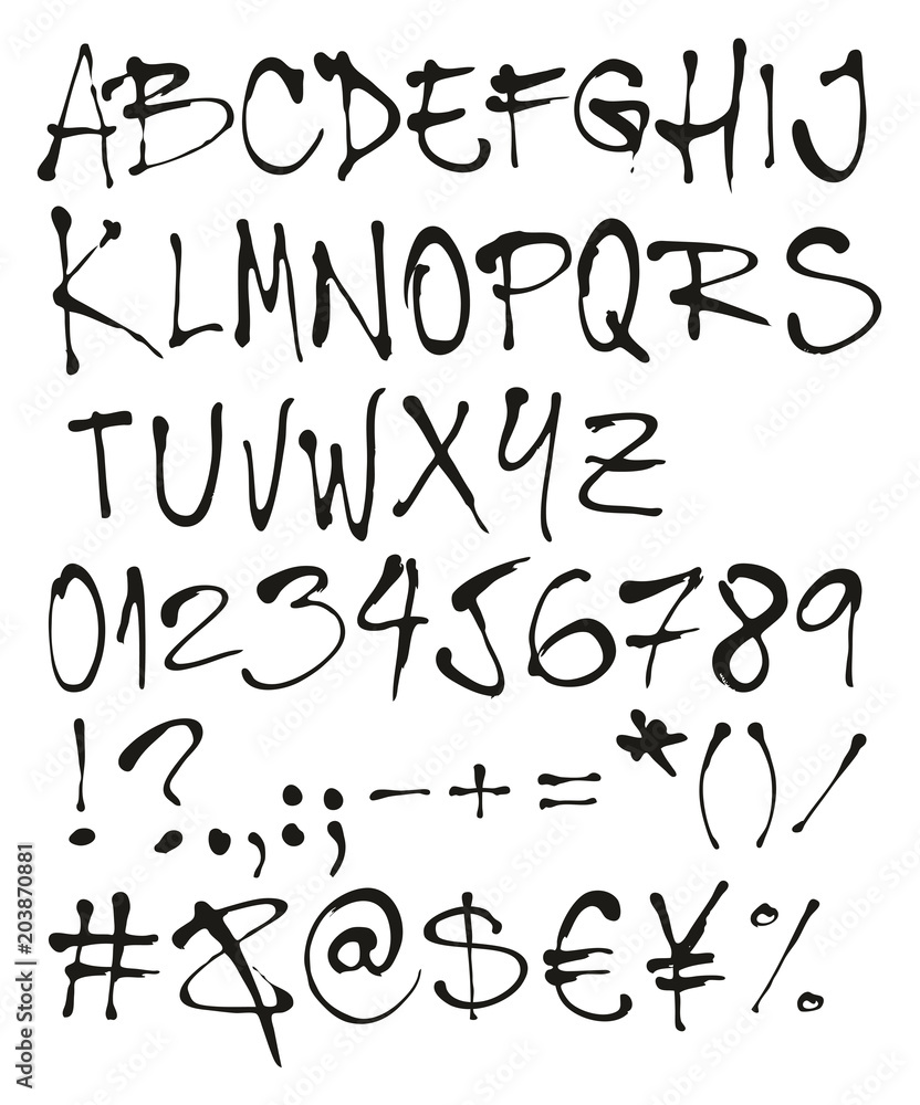 Ball Pen Handwriting Freehand Vector Font with Uppercase Letters, Numbers & Signs Ball Pen Handwriting Freehand Vector Font with Uppercase Letters, Numbers & Signs