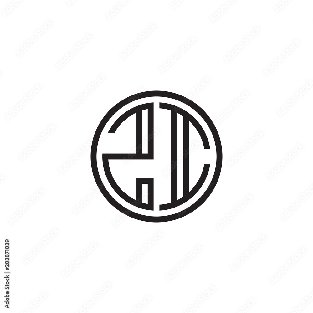 Initial letter ZI, minimalist line art monogram circle shape logo, black color Initial letter ZI, minimalist line art monogram circle shape logo, black color