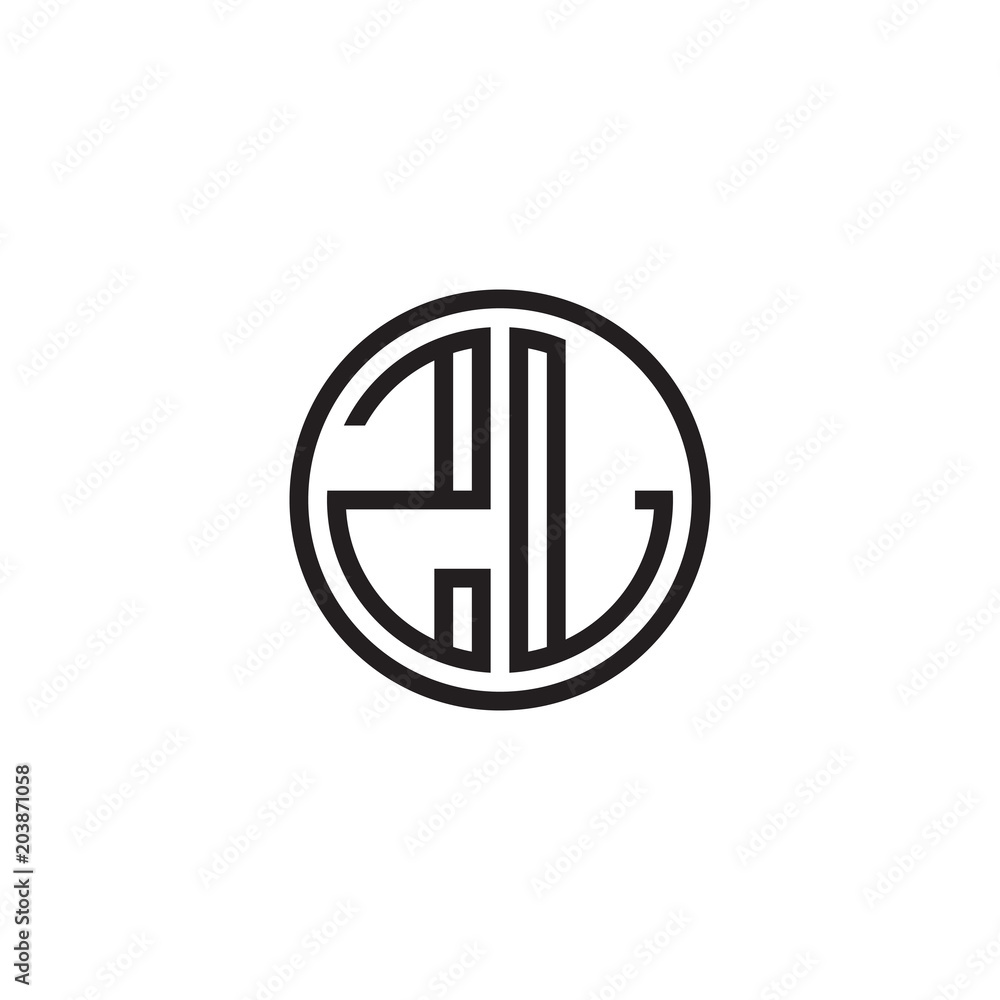 Initial letter ZL, minimalist line art monogram circle shape logo, black color Initial letter ZL, minimalist line art monogram circle shape logo, black color