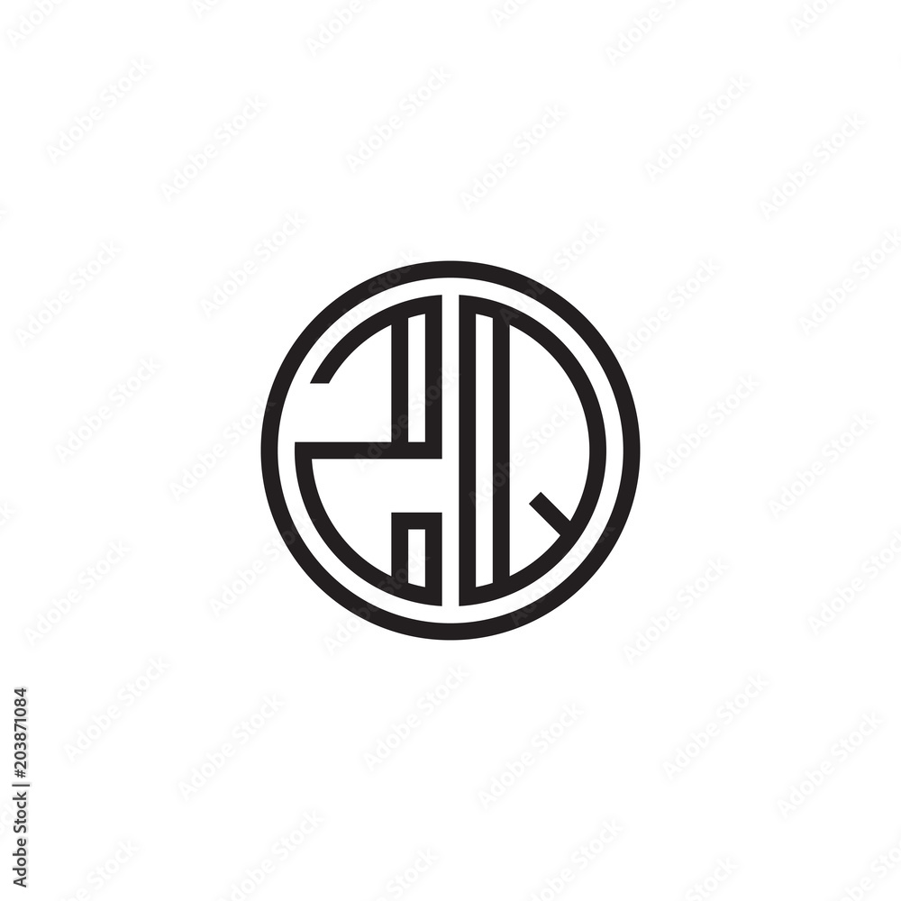 Initial letter ZQ, minimalist line art monogram circle shape logo, black color Initial letter ZQ, minimalist line art monogram circle shape logo, black color