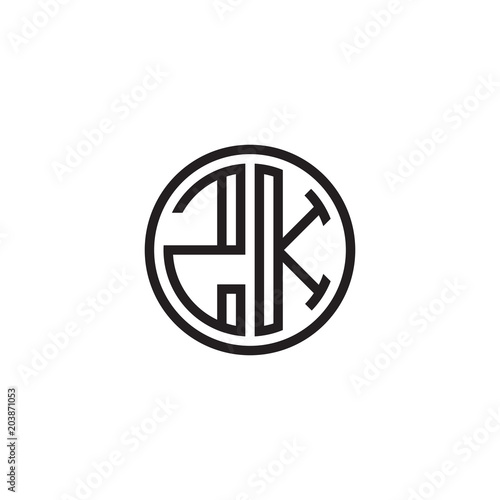 Initial letter ZK, minimalist line art monogram circle shape logo, black color © ariefpro
