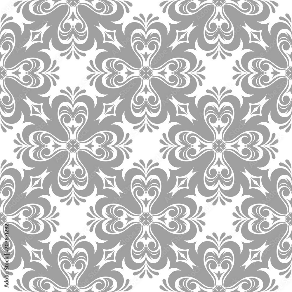 Fototapeta premium Gray floral seamless pattern on white background