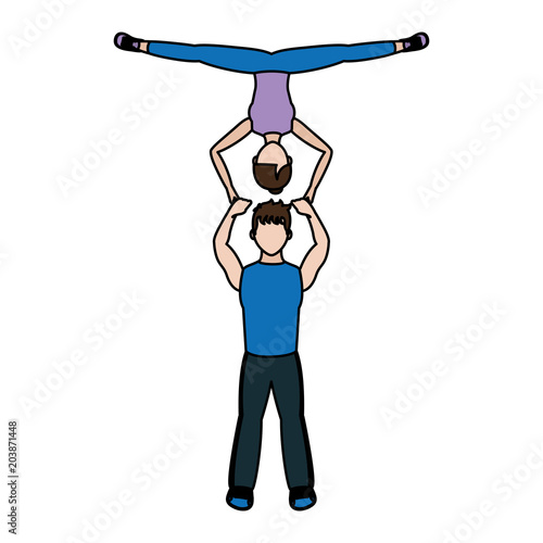 color fitness woman and man acrobatics training