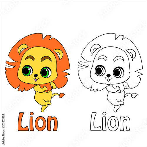 Fototapeta Naklejka Na Ścianę i Meble -  Coloring page for kids. Vector lion.