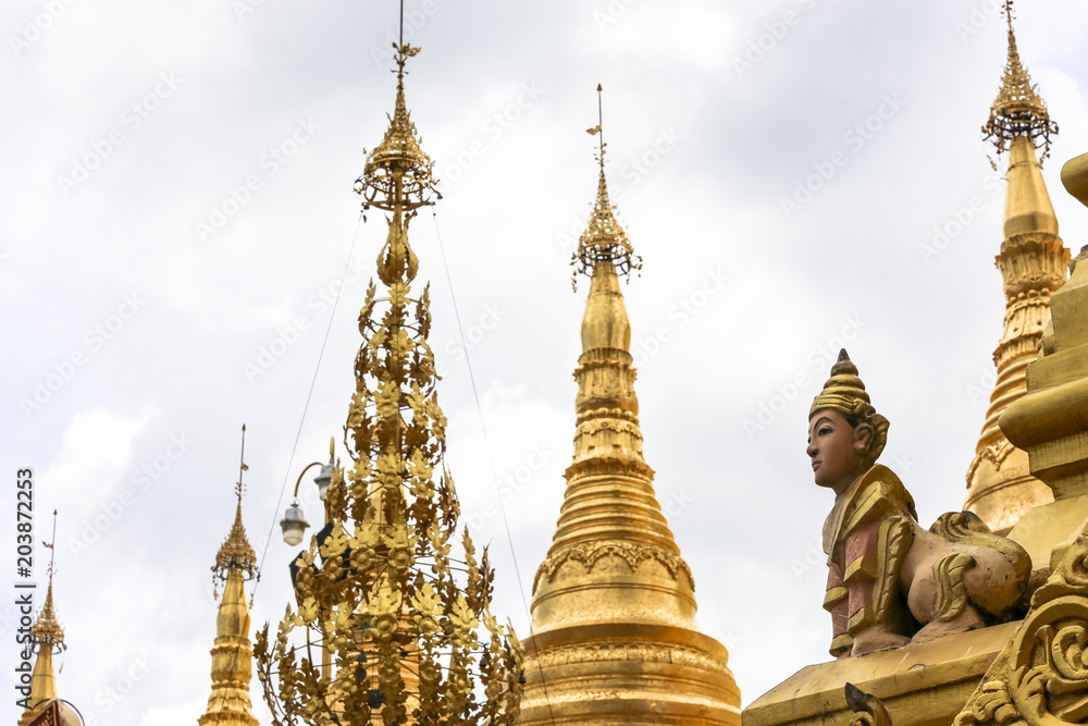 Fototapeta premium Shwedagon Pagoda prayer and travel attraction in city of Yangon Myanmar Asia 