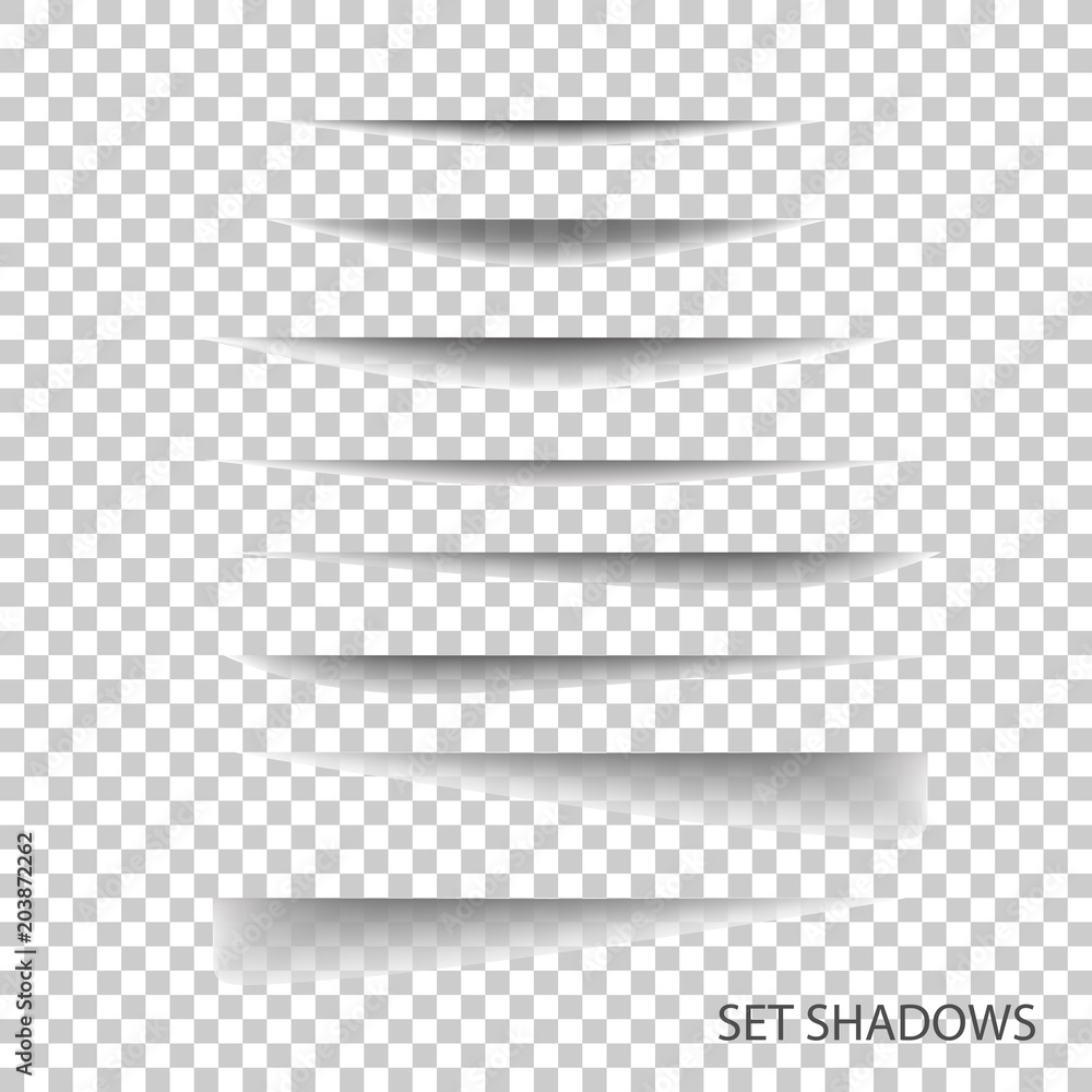 Page divider. Transparent realistic paper shadow effect set.