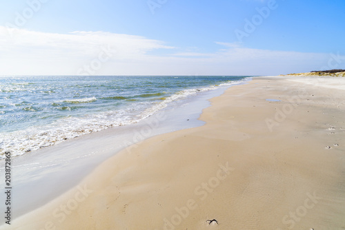 Malarhusen, Sweden - Empty sandy beach on a sunny day.