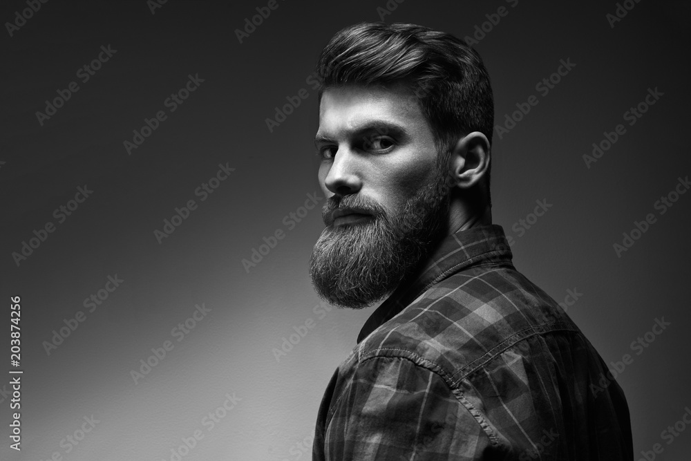 Black and white photo of bearded stylish businessman Handsome confident ...