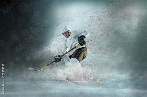Caucassian ice hockey Players in dynamic action 
