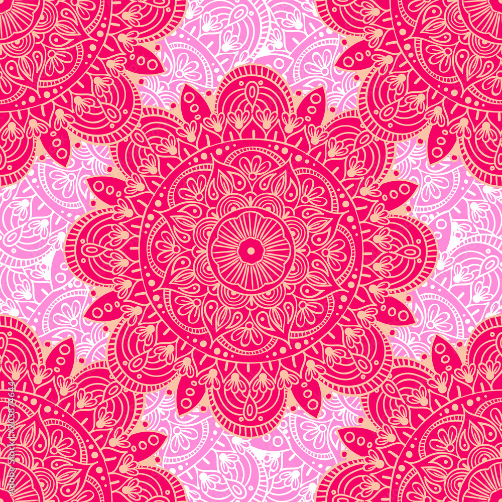 Seamless ethnic pattern with floral motives. Mandala stylized print template for fabric and paper. Boho chic design. Summer fashion. Seamless ethnic pattern with floral motives. Mandala stylized print template for fabric and paper. Boho chic design. Summer fashion.