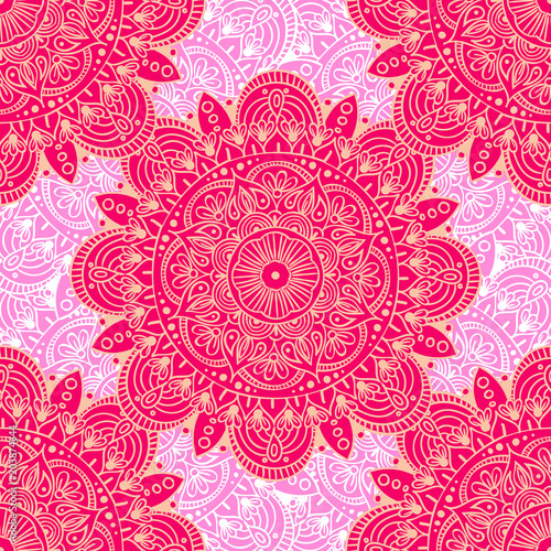 Seamless ethnic pattern with floral motives. Mandala stylized print template for fabric and paper. Boho chic design. Summer fashion.