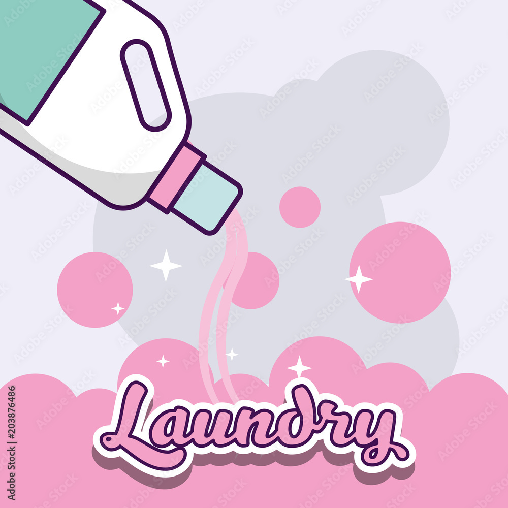 laundry cleaning bottle detergent bubbles vector illustration