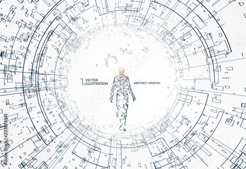 A person who walks in a tunnel of science and technology.