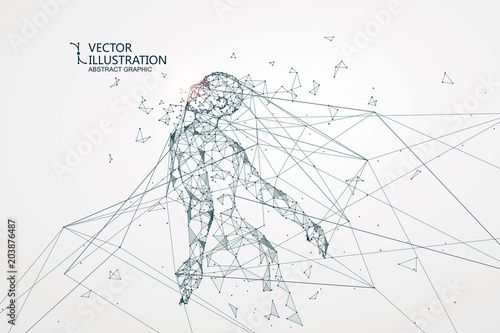 A man who has rushed out of the net,Network connection turned into, vector illustration. photo