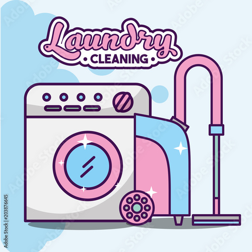laundry cleaning washing machine and vaccum cleaner appliance vector illustration