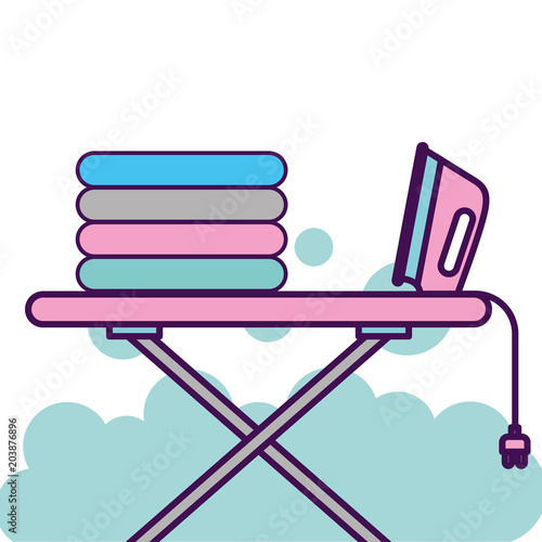 laundry cleaning ironing board steam iron vector illustration
