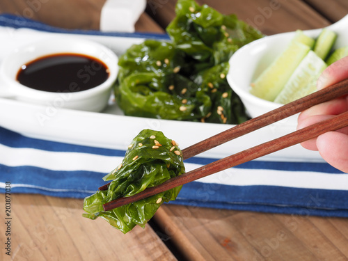 Sea lettuce Salad – Ensalada de lechuga de mar

Edible green algae in the family Ulvacceae. Binomial name: Ulva lactuta.  photo