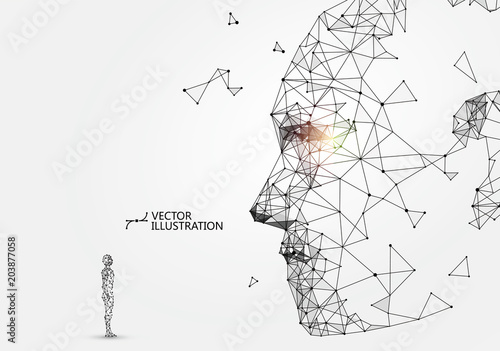 Man-machine interaction concept, vector illustration.