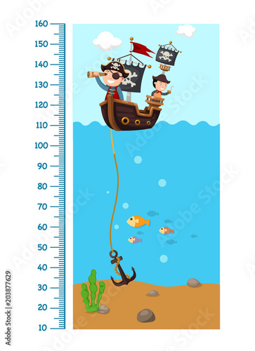Meter wall with pirate ship.vector illustration