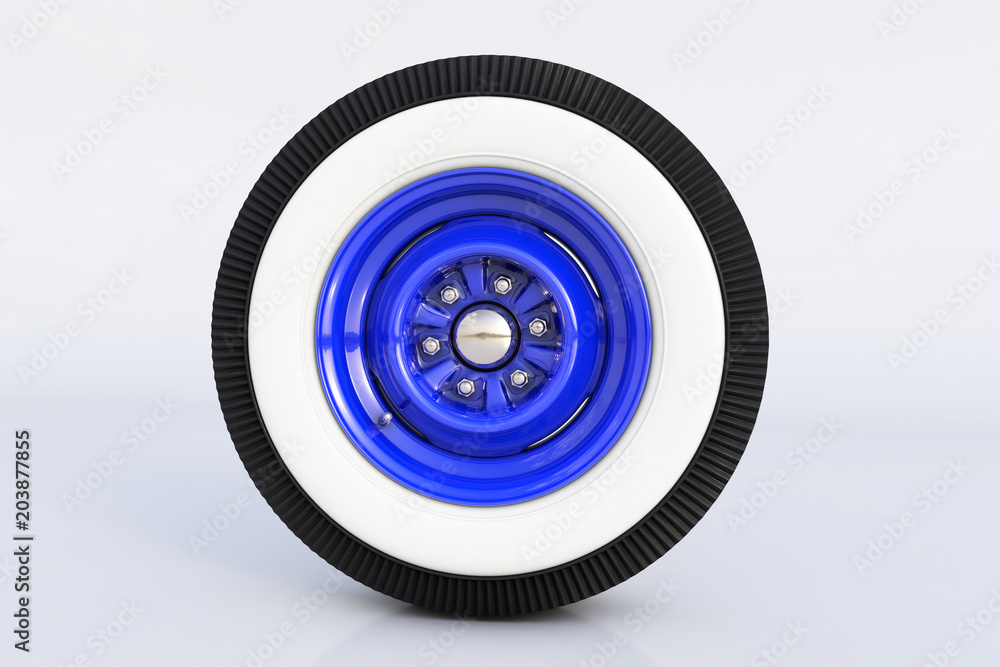 Blue retro wheel. 3D render Blue retro wheel. 3D render