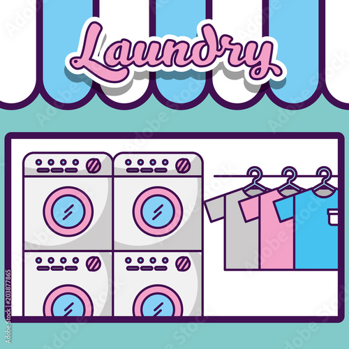 laundry cleaning shop industrial washing machine clothes hanger vector illustration