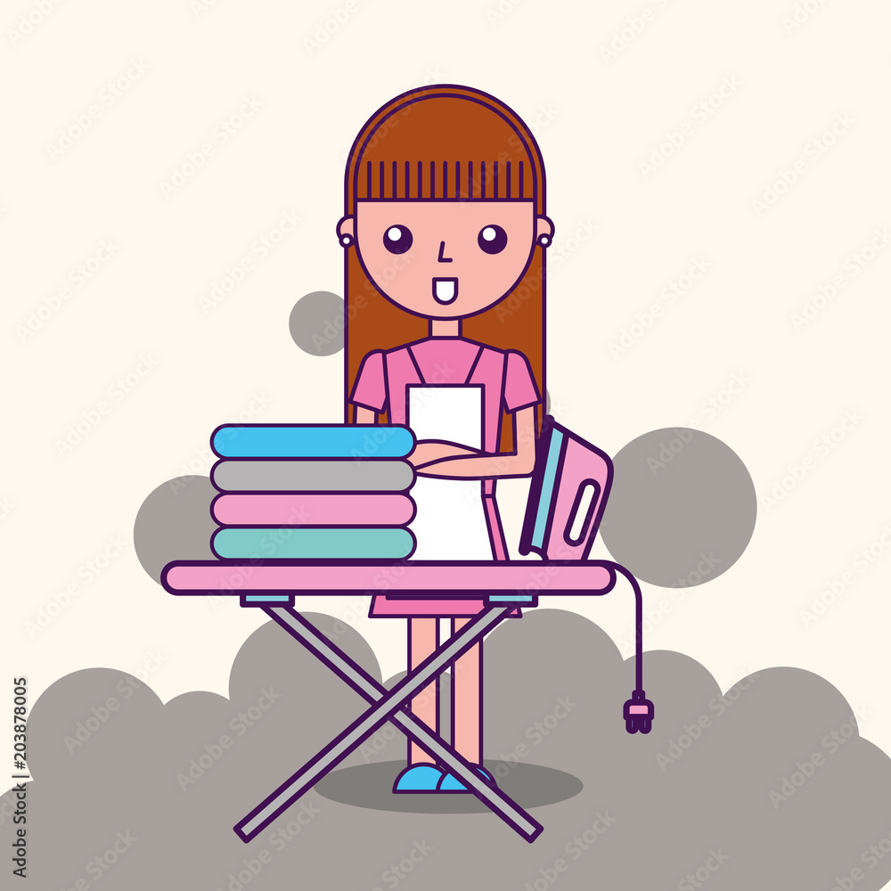 laundry cleaner girl cartoon ironing board vector illustration laundry cleaner girl cartoon ironing board vector illustration