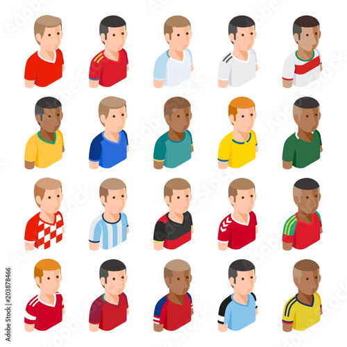 Soccer football player avatar icons. Vector illustrations.