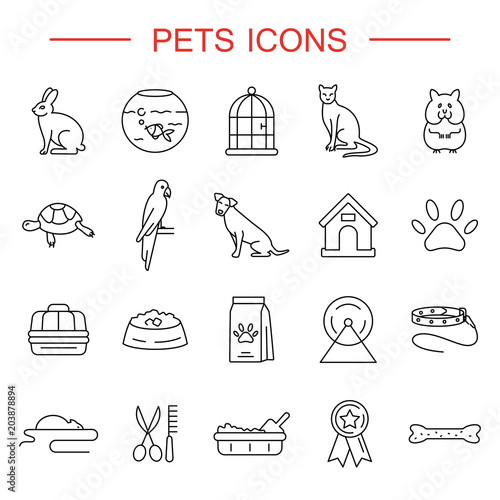 Wallpaper Mural Pets line icons set Torontodigital.ca