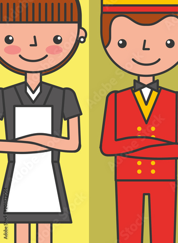hotel staff maid and bellboy employees service vector illustration