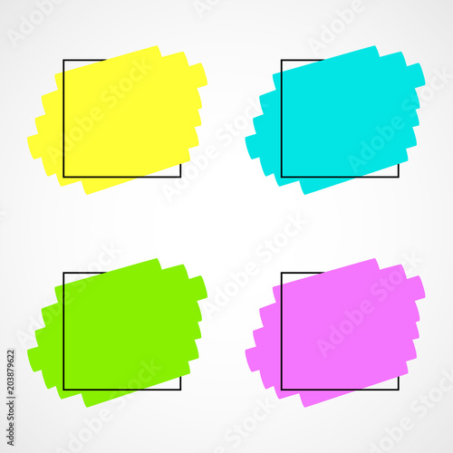 Set of highlighter brush pen hand drawn elements. Bright colorful hand drawings with highlight marker solid lines scribble and elegant black frame. Vector illustration for sketchy abstract logo.