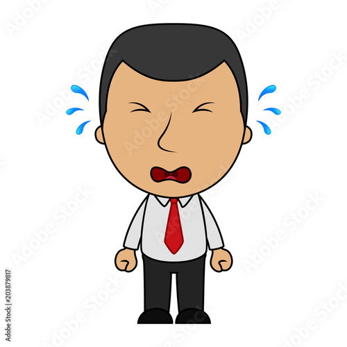 Cartoon businessman crying sad with tears