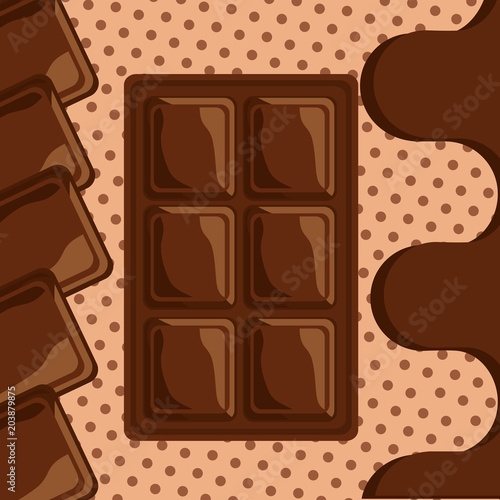 sweet chocolate bar melted dots background vector illustration
