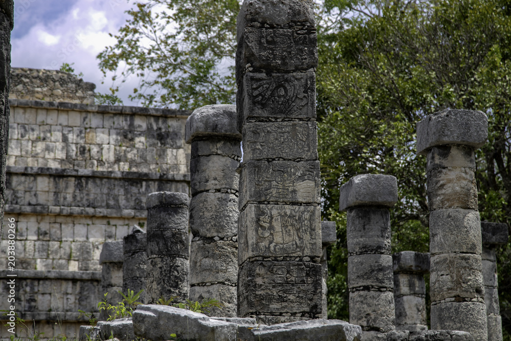 Perfect round columns in Chichen Itza. Colon square consists exclusively of them, and what was higher?