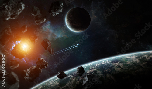 Fototapeta Naklejka Na Ścianę i Meble -  Distant planet system in space with exoplanets 3D rendering elements of this image furnished by NASA