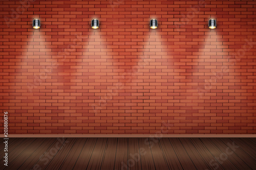 White brick wall room with vintage spotlights