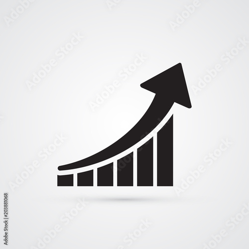 Carved silhouette flat icon, simple vector design. Arrow with blocks for illustration of phased, progress, increase in profits. Symbol for economy, success business. Growth diagram with arrow going up