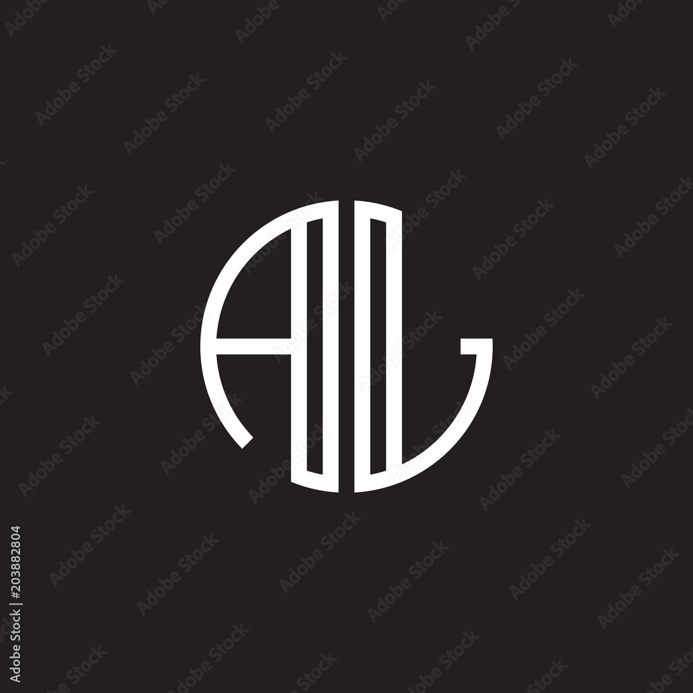 Initial letter AL, minimalist line art monogram circle shape logo, white color on black background Initial letter AL, minimalist line art monogram circle shape logo, white color on black background