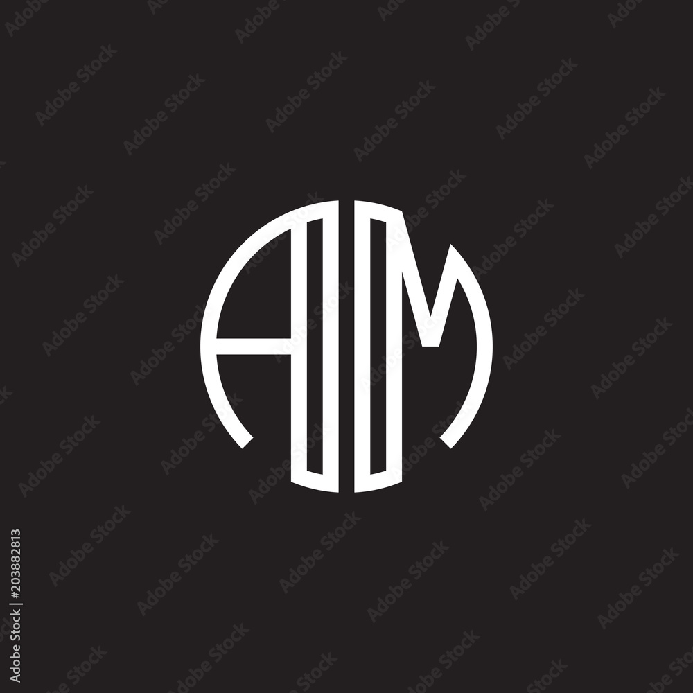 Initial letter AM, minimalist line art monogram circle shape logo, white color on black background Initial letter AM, minimalist line art monogram circle shape logo, white color on black background