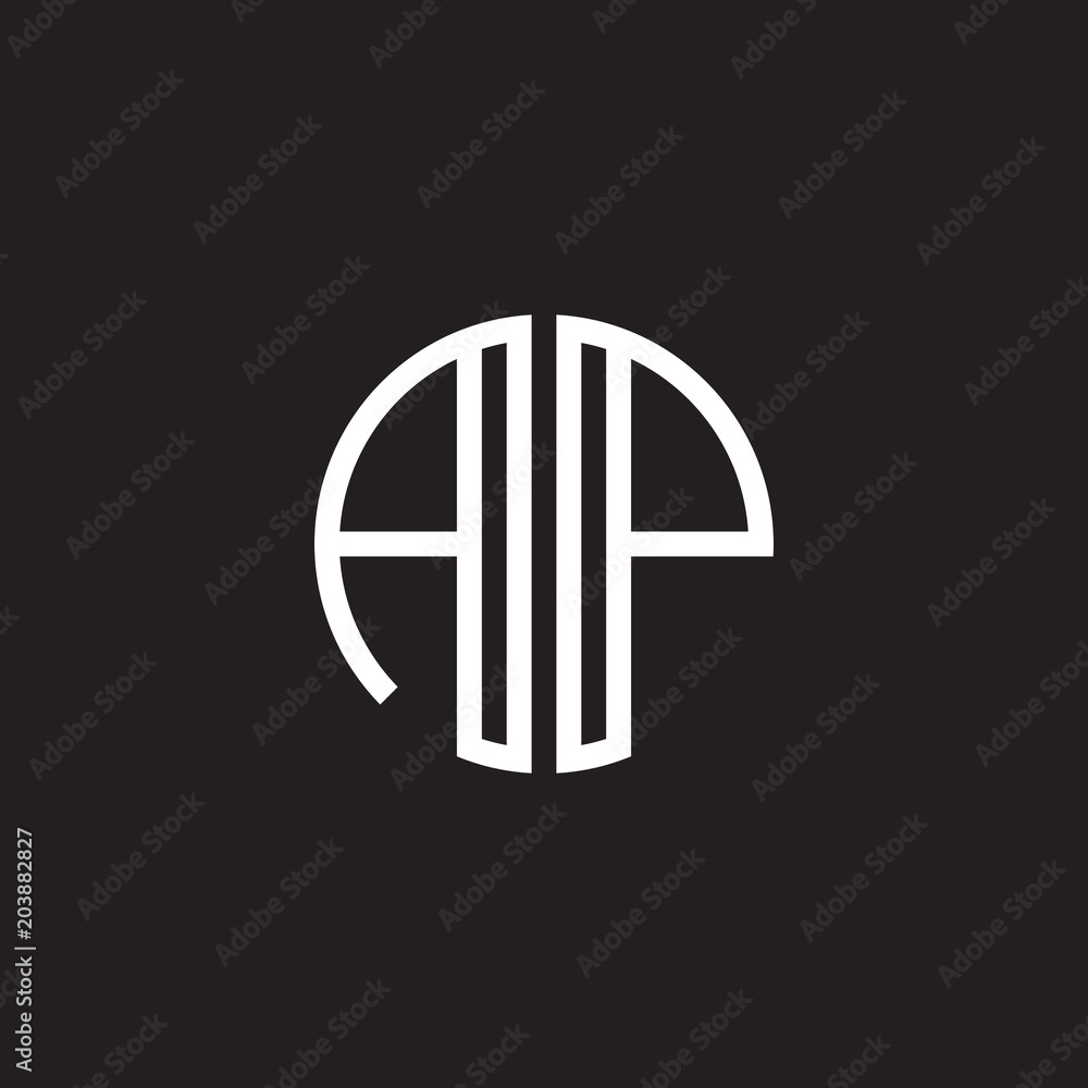 Initial letter AP, minimalist line art monogram circle shape logo, white color on black background Initial letter AP, minimalist line art monogram circle shape logo, white color on black background