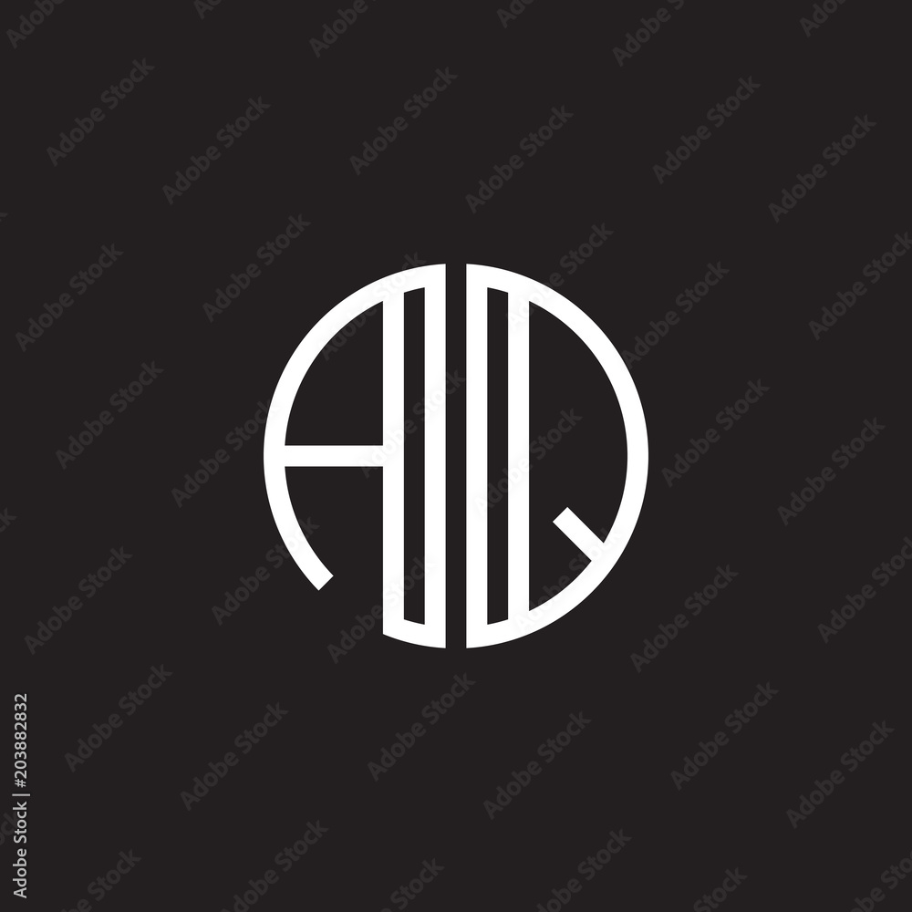 Initial letter AQ, minimalist line art monogram circle shape logo, white color on black background Initial letter AQ, minimalist line art monogram circle shape logo, white color on black background