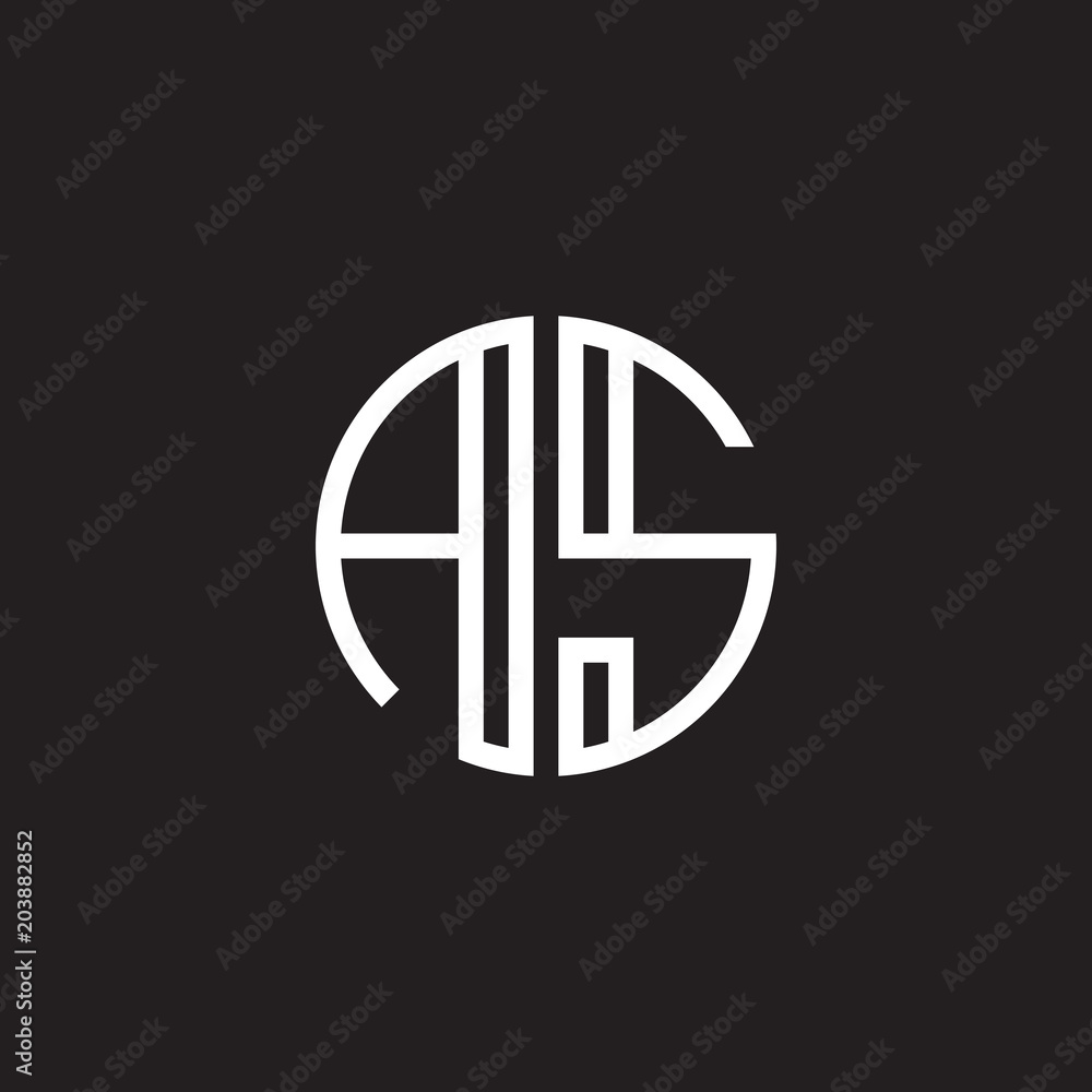 Initial letter AS, minimalist line art monogram circle shape logo, white color on black background Initial letter AS, minimalist line art monogram circle shape logo, white color on black background