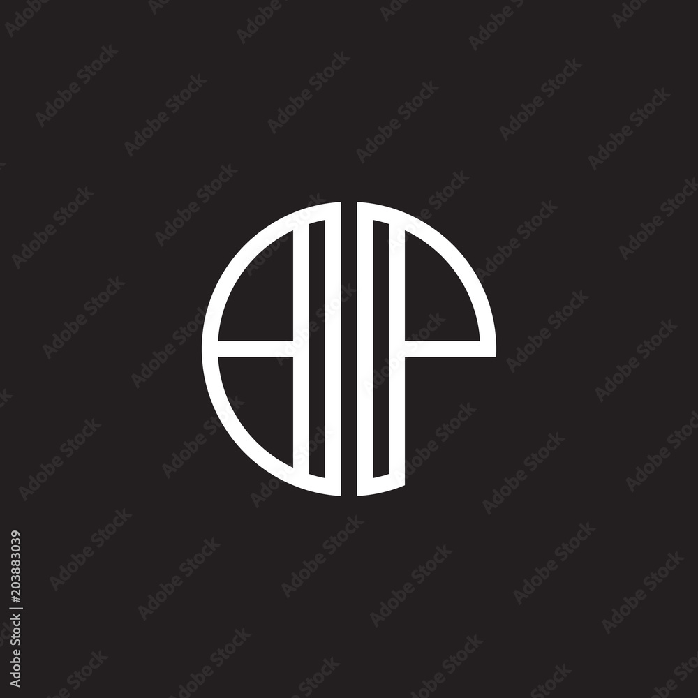 Initial letter BP, minimalist line art monogram circle shape logo, white color on black background Initial letter BP, minimalist line art monogram circle shape logo, white color on black background