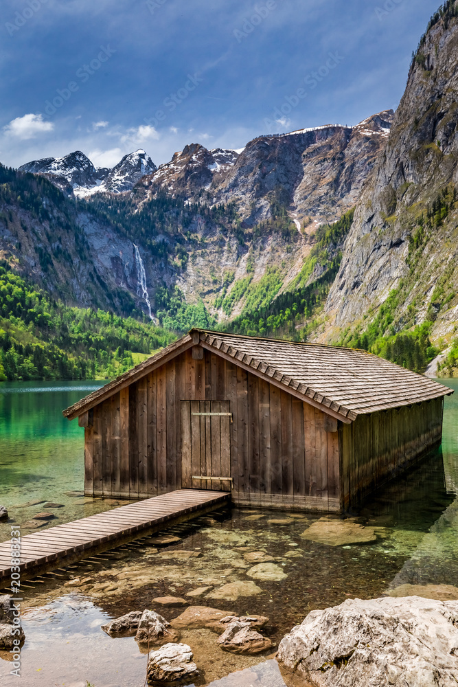 Small cottage on Obersee lake in Alps, Germany