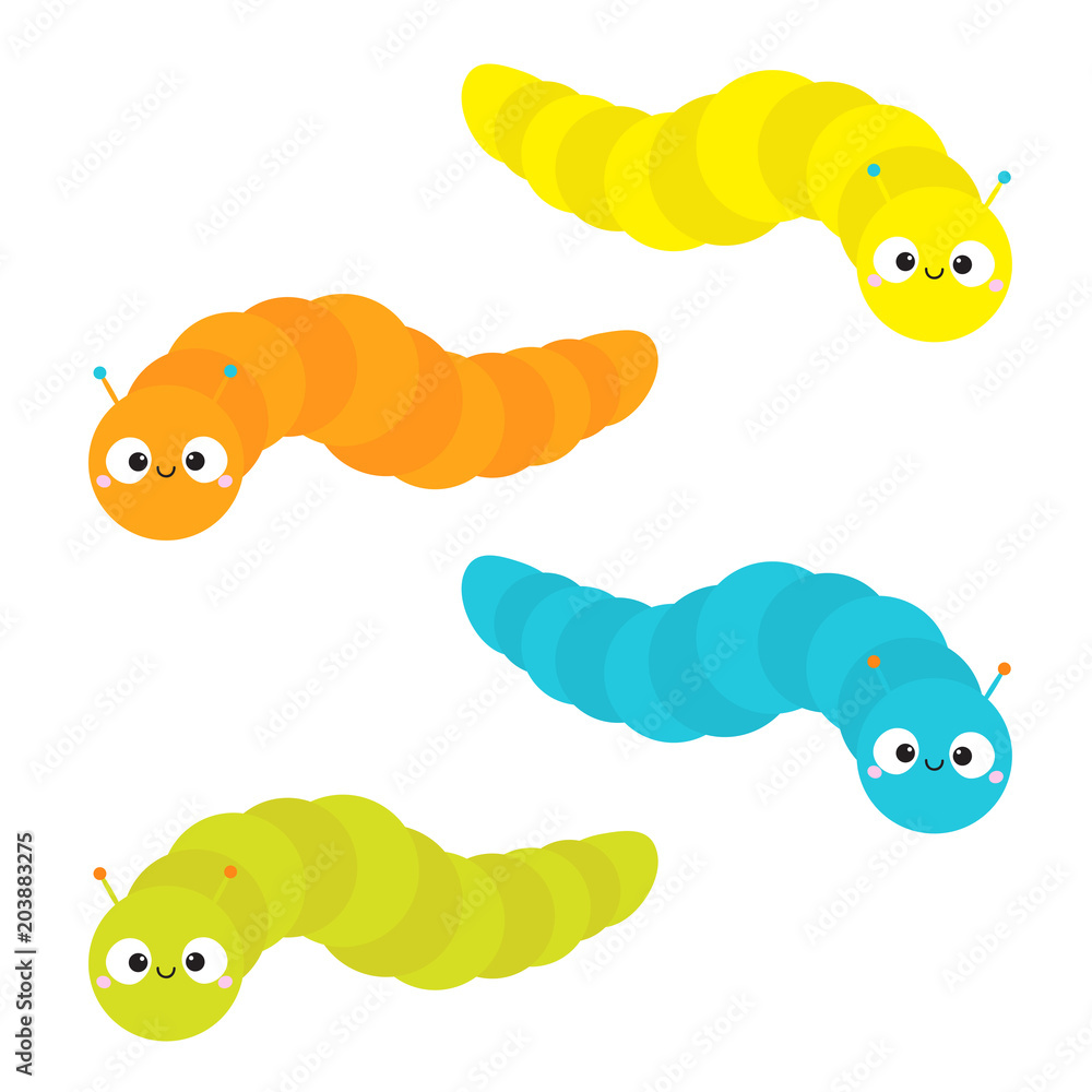 Caterpillar insect icon set. Baby collection. Crawling catapillar bug ...
