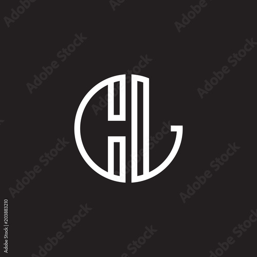 Initial letter CL, minimalist line art monogram circle shape logo, white color on black background