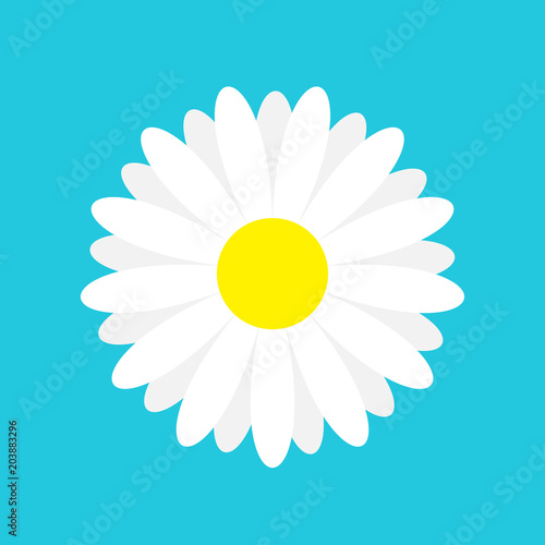 Fototapeta Naklejka Na Ścianę i Meble -  White daisy chamomile marguerite icon. Cute flower plant collection. Love card. Camomile icon Growing concept. Flat design. Blue background. Isolated.