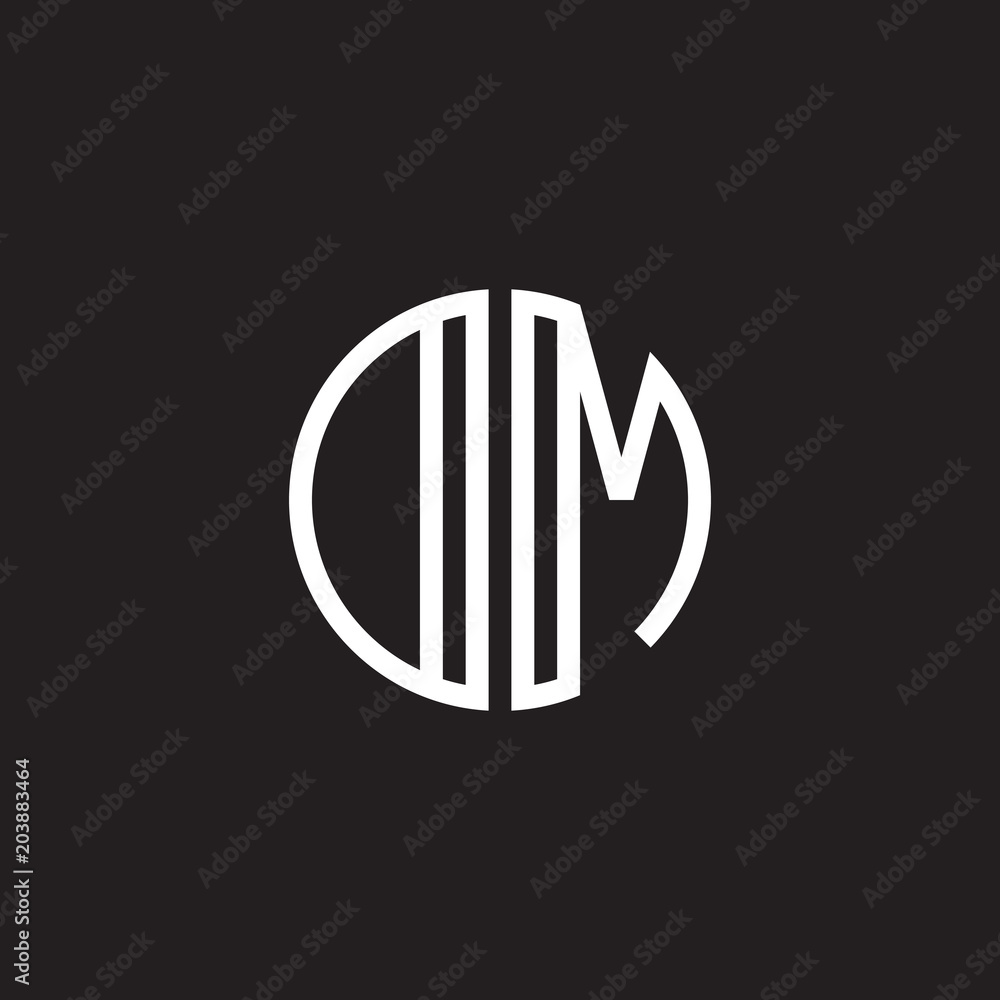 Initial letter DM, OM, minimalist line art monogram circle shape logo, white color on black background Initial letter DM, OM, minimalist line art monogram circle shape logo, white color on black background