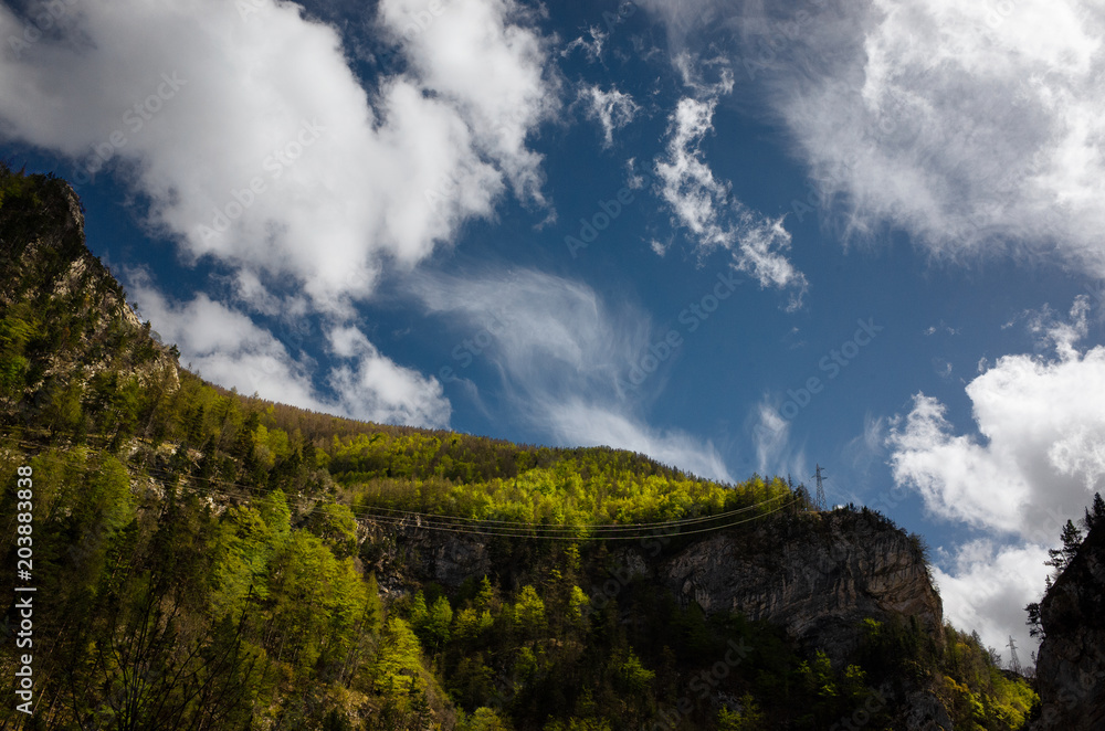 Landscape in the Maritime Alps with a sky with clouds.