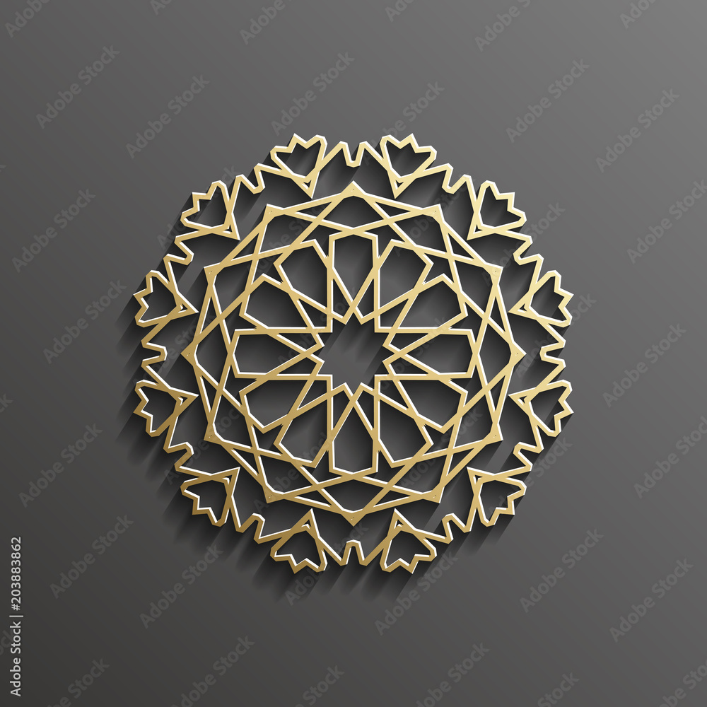 Islamic 3d gold on dark mandala round ornament background architectural muslim texture design . Can be used for brochures invitations,persian motif Islamic 3d gold on dark mandala round ornament background architectural muslim texture design . Can be used for brochures invitations,persian motif